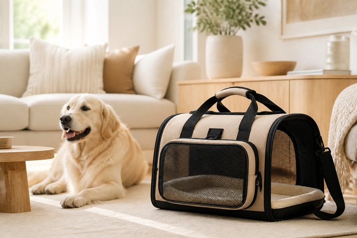Pet carrier prepared for travel