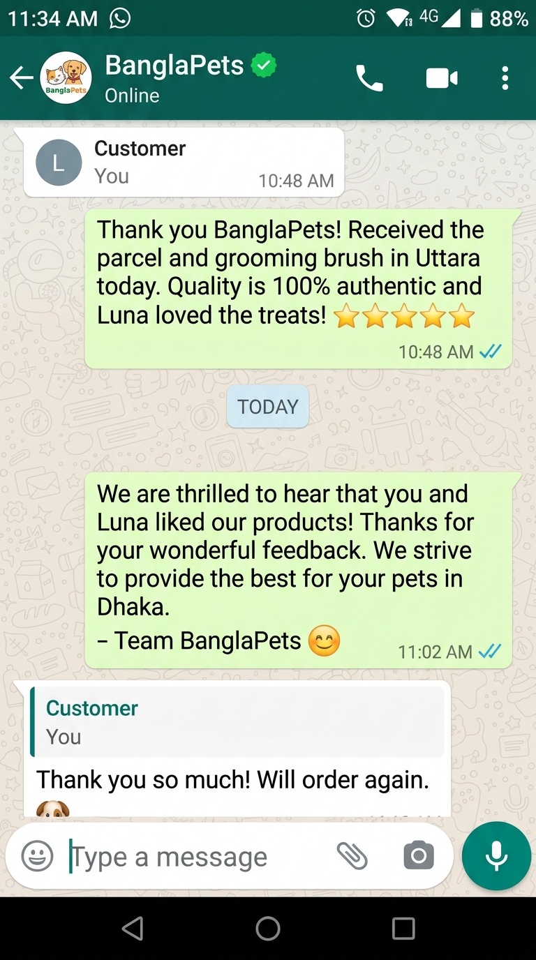 WhatsApp review proof from Tanvir Ahmed